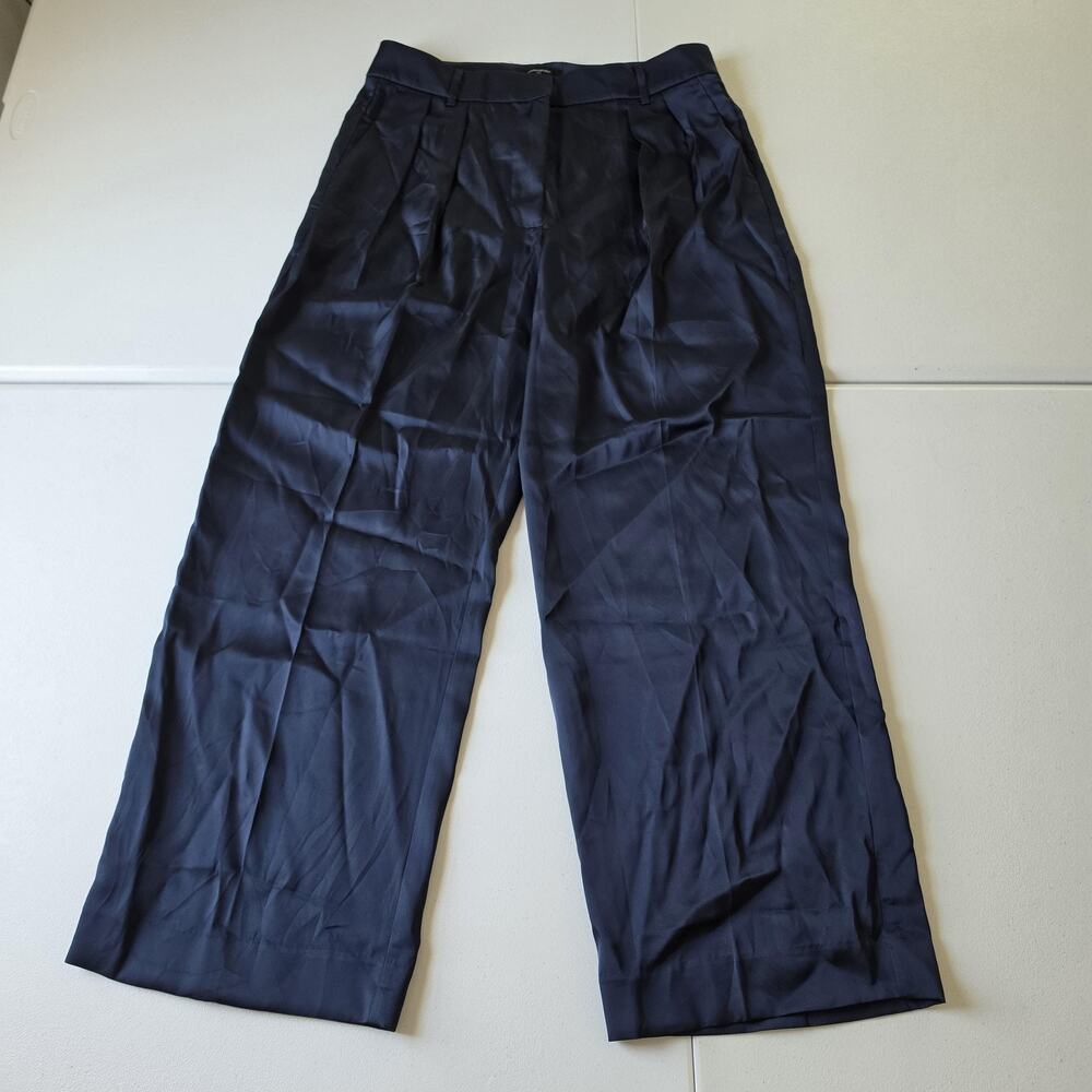 Banana Republic Dress Pants Womens 10 Blue Pleated Wide Leg Twill Work Office